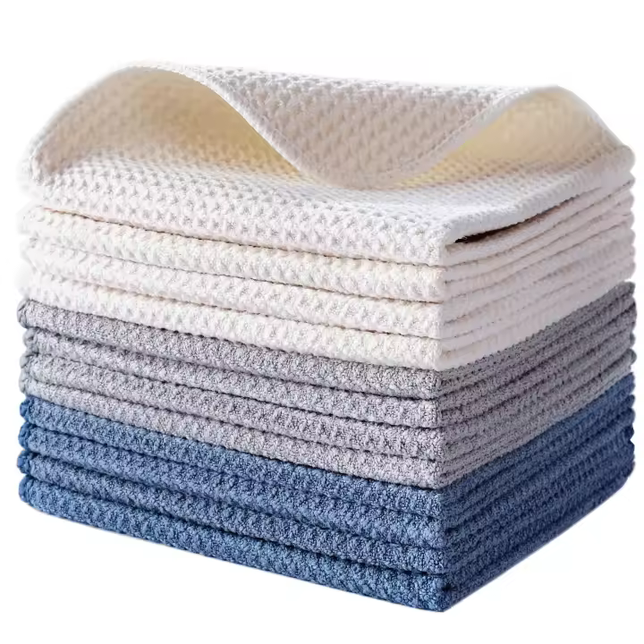 Paño de cocina de microfibra premium con tejido gofrado (azul oscuro, gris, blanquecino, 30 x 30 cm), paquete de 12 - 1
