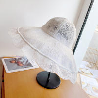 Sombrero De Verano Para Mujer Con Encaje Ancho Protección Solar Blanco Y Negro Sombrero De Playa Plegable Para Bodas Y Fiestas - details 3