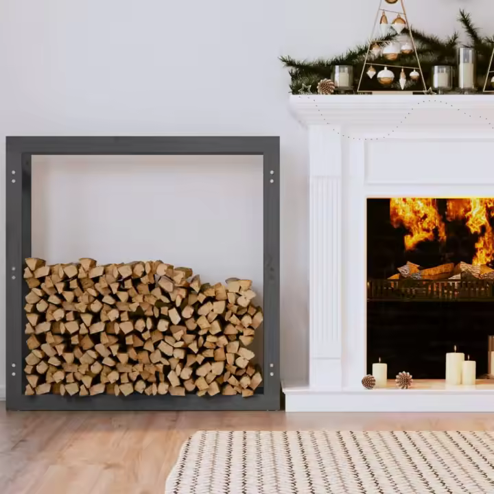 vidaXL Estante para leña madera maciza de pino gris 100x25x100 cm - 1