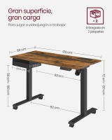 Escritorio eléctrico ajustable en altura, 60x120 cm, ajuste continuo, con 4 memorias de altura, toma de enchufe, usb integrado, disponible en blanco, marrón rústico y roble - details 11