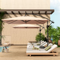 Outsunny Parasol Voladizo Ø 260 cm Parasol con Protección UV 50 + Parasol con Cabeña Impermeable con Soporte, Cubierta, Cabeña, Resistente al Viento, Parasol de Mercado Parasol Balcón Terraza Parasol Jardín Inclinable Kaki - details 5