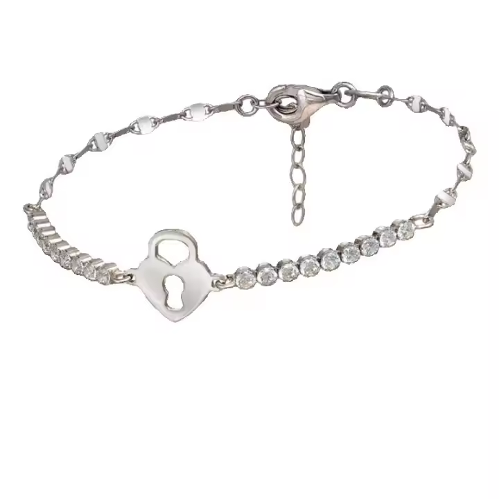 CHIGUAGUA Pulsera de Plata 925, Diseño Candado con Circonitas, 19 cm, Plateado, Ref: CHP141PULP400D - 1