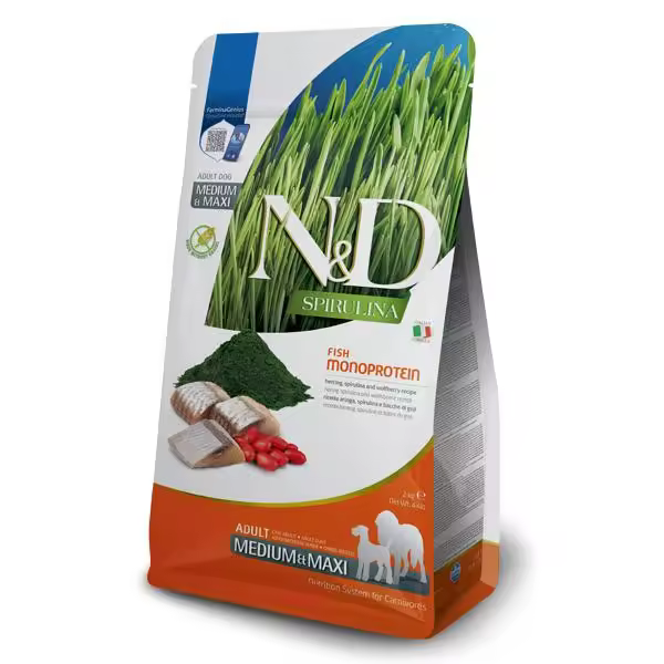 FARMINA N&D DOG SPIRULINA MEDIUM MAXI 2KG ARENQUE / ARENQUE, SPIRULINA Y BAYAS DE GOJI - 1