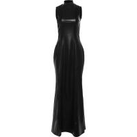 Vestido De Cuero Sintético Sin Mangas Para Mujer Cuello Alto Sólido Estilo Callejero Clásico Largo Cuerpo En Primavera/verano - details 1