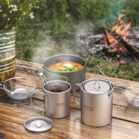 Juego De Cocina Ultraligero De Titanio Tomshoo 3 PCS Con Olla De 750ml Taza De Agua De 450ml Y Cuchara Plegable Para Camping Y Excursiones Al Aire Libre - details 12