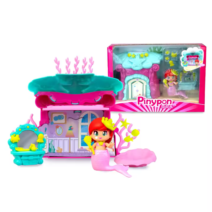 Pinypon Casa del Mar de la Sirenita, Casita de Fantasia con Figura, Incluye Accesorios con Temática Marina, Figura Incluye una Cola de Sirena con Purpurina de Quita y Pon, +4 años, Famosa (PNY78000) - 1