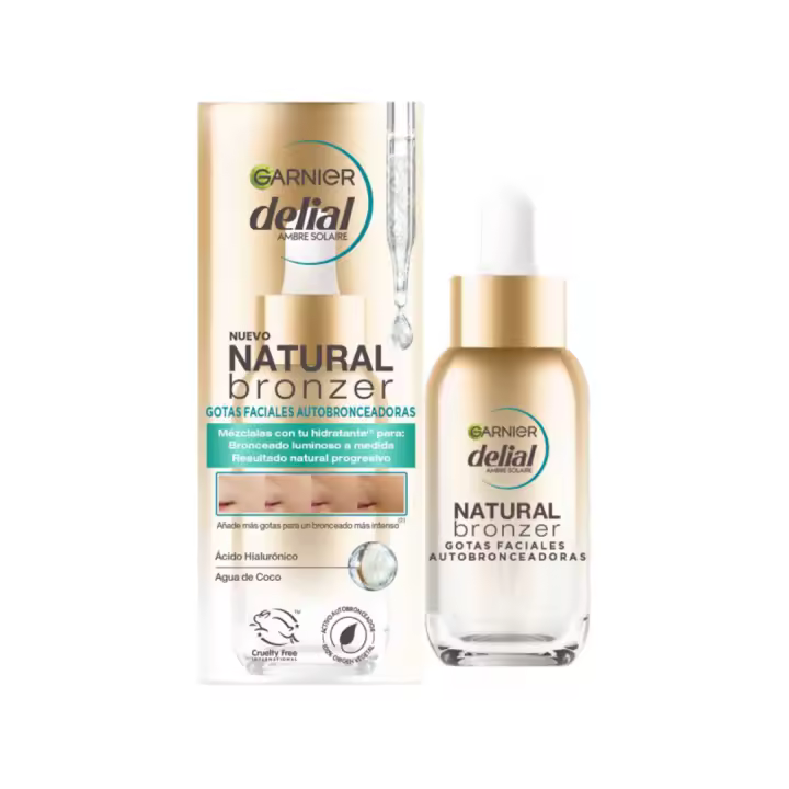 GARNIER | Delial Natural Bronzer Gotas Faciales Autobronceadoras con Ácido hialurónico y Agua de coco  - 30 ML - 1