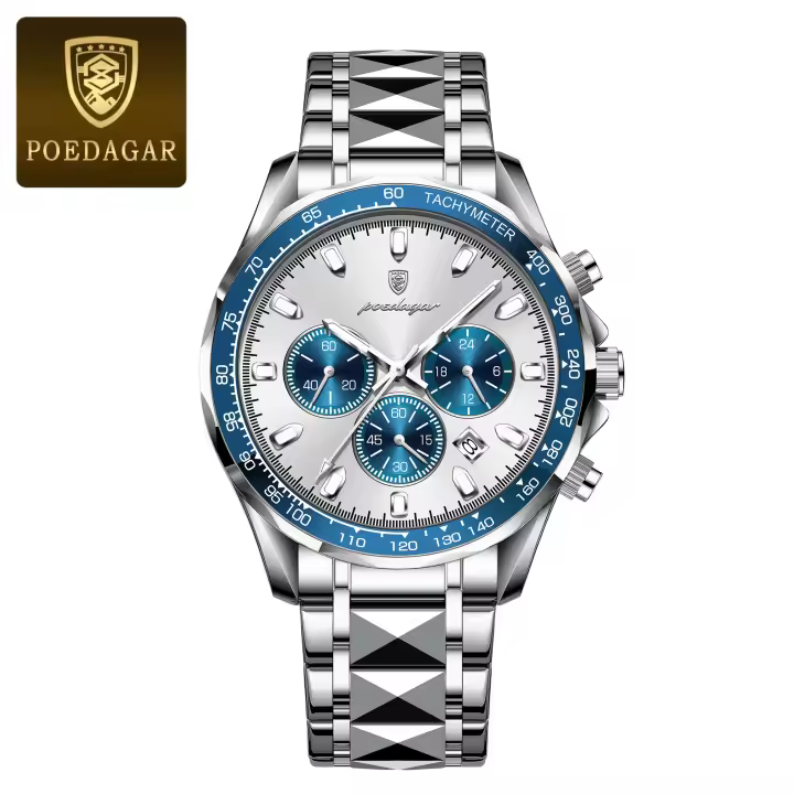 Reloj De Hombre POEDAGAR Lujo Resistente Al Agua Con Luminiscencia Y Cronógrafo Acero Inoxidable Deportivo Moda Cuarzo Para Hombre - 1