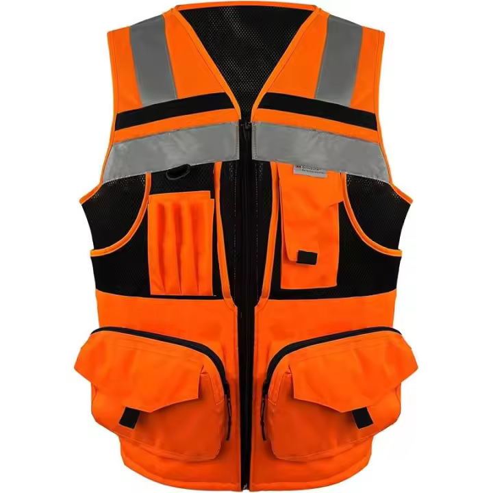 Chaleco de Alta visibilidad con girta rereflectant 3M, Textil de DOT y Techo Oxford with bolsitos, ropa de trabajo multimtifción PARA LA Construcción - 1