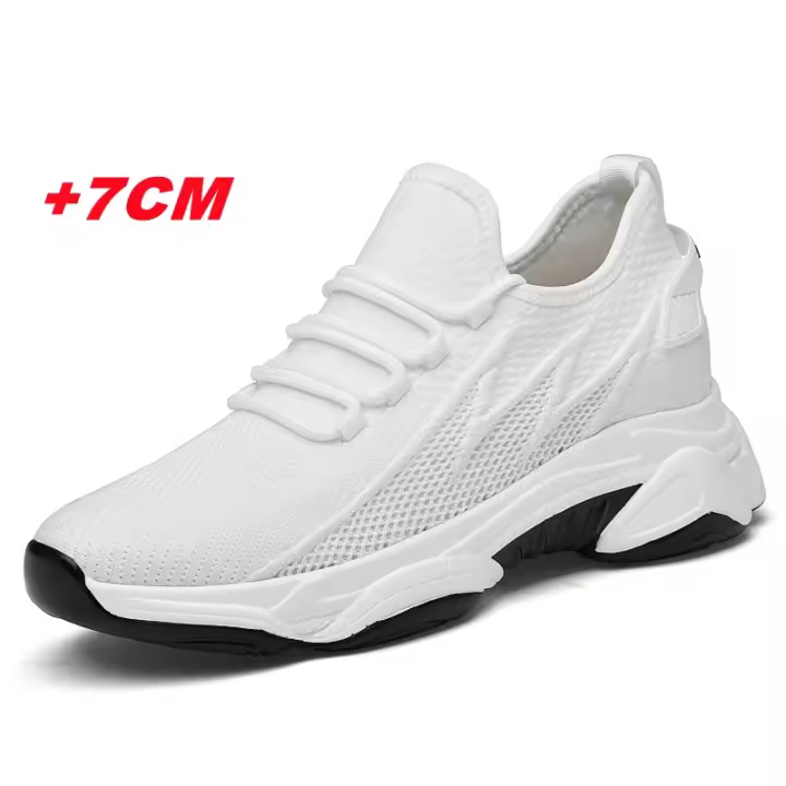 Zapatos De Elevación Para Hombre Verano Malla Transpirable Zapatillas Deportivas Mayor Altura Interior 7cm Exterior Casual Blanco Zapatos Más Altos - 1