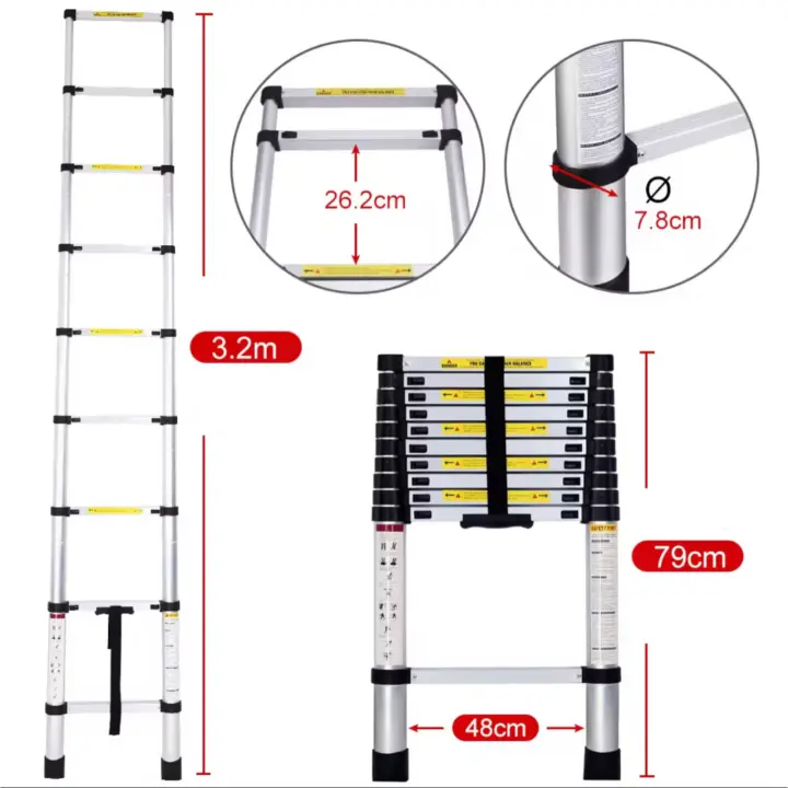 Escalera Plegable Aluminio Material de Alta Calidad y Duradero -Desde 2.0 metros  Hasta 4,4 metros - Distintas Alturas Disponibles ,Escalera Telescópica de Aluminio Multiusos EN131 (ES002 3699 4699 6599 7999 8999 H6） - 1