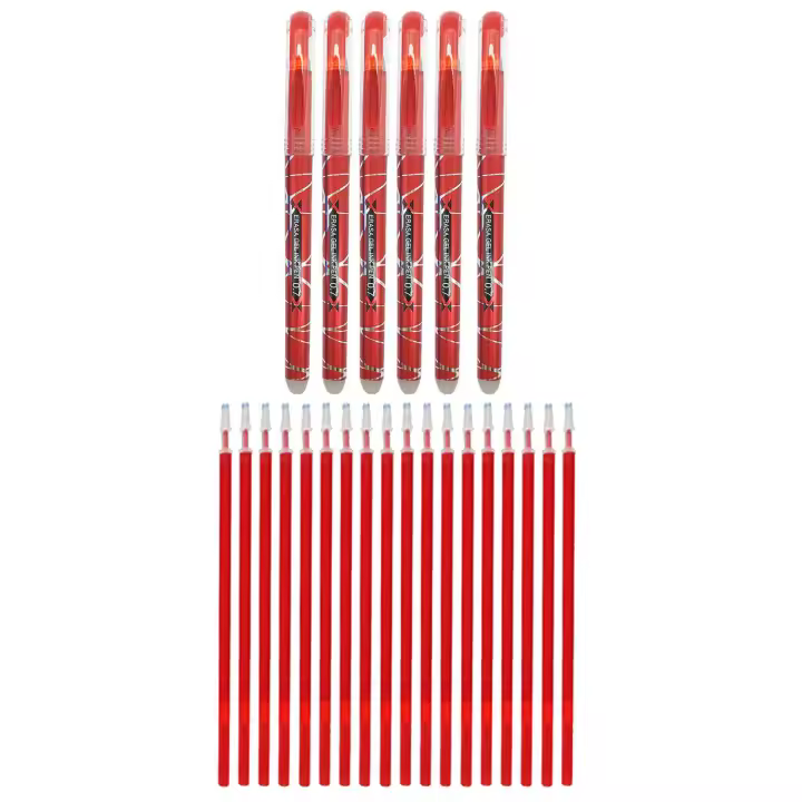 RHardware bolígrafos de tinta rojo,6 bolígrafos borrable de 0,7mm y 18 recambio de gel de bolígrafos - 1