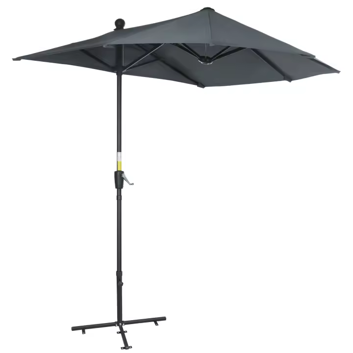 Outsunny Sombrilla de Pared de Jardín 200x190x240 cm Parasol con Manivela Poste de Acero y Base Cruzada Protección Solar para Terraza Balcón Exterior - 1