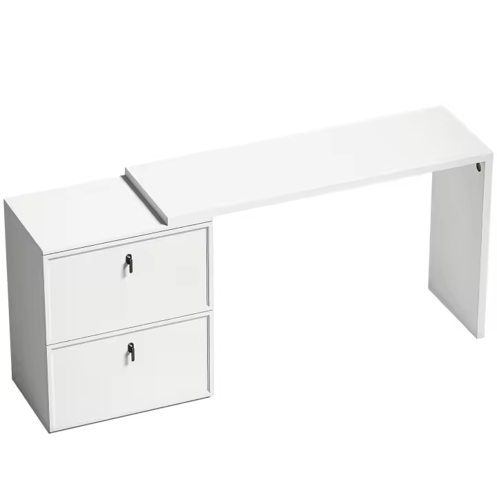 HOMCOM Escritorio Reversible en Forma de L, Mesa de Escritorio con 2 Cajones Archivadores, Diseño Moderno para Espacios Pequeños, Oficina en Casa, Blanco - 1