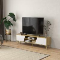 HOMCOM Mueble TV Mueble de Salón Mesa para TV con 2 Puertas 2 Estantes y 5 Patas de Madera para Televisores de hasta 65 Pulgadas 150x30x42 cm Roble - details 1