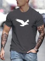 Camiseta Casual De Verano Para Hombre Con Patrón De Águila Algodón 100% Cuello Redondo Manga Corta Transpirable T-Shirt Top - details 6