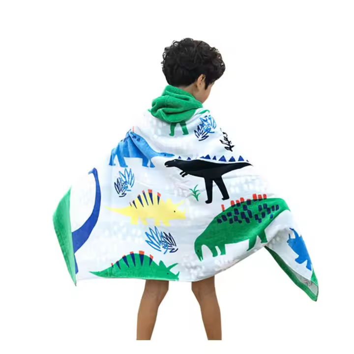 Toalla Poncho con Capucha 100% Algodón Niños Niñas Ideal para Vacaciones en la Playa y la Piscina - 1