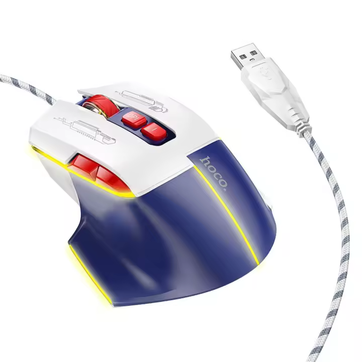 Ratón Gaming HOCO 3600 DPI - Precisión y Velocidad para Ganadores | USB-A | Blanco y Azul - 1