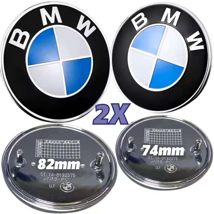 Pack Emblema BMW Capo y Maletero. Emblema BMW 82mm y74mm. Remplazo Insignia BMW. Logo BMW Azul y Blanco Compatible con E46, E38, E39, E90, E60, F10, F90, Z4, X1, X3, X4, X5, X6. - 1