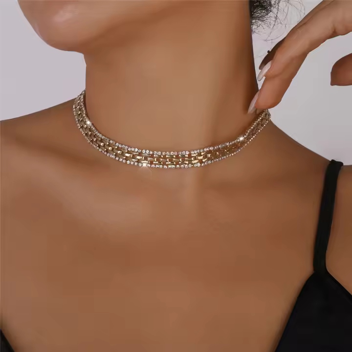 Collar De Cadena De Diamantes Geométricos Para Mujer Vintage Cristal Hueco Salón De Moda Aesthetic Joyería De Cuello - 1