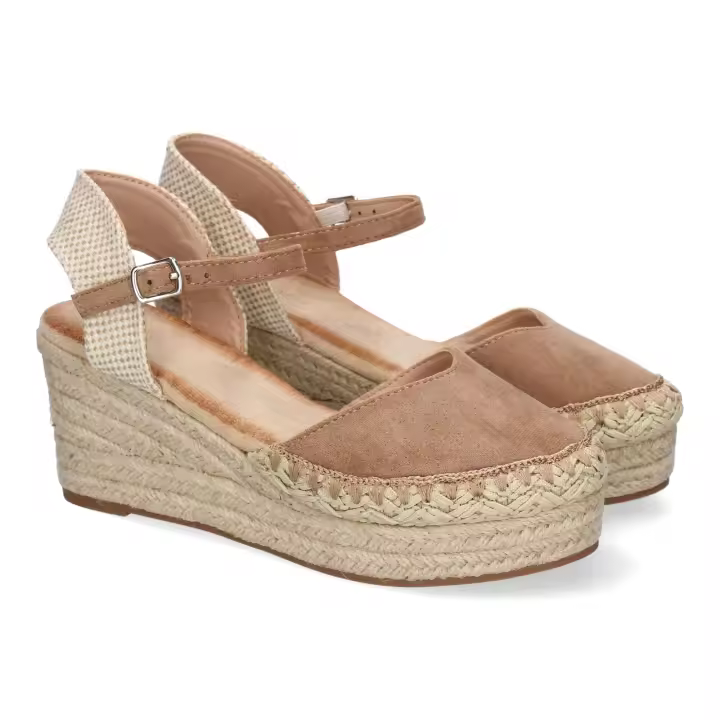 PuntoSalao Sandalias de cuña media en yute para mujer color kaki 5Q92 - 1