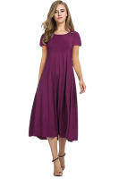 Vestido De Manga Corta Para Mujer Verano 2024 Estilo Casual Color Sólido Cuello Redondo Ajuste Flared Longitud Del Vestido Suelto - details 15