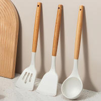 Juego De Utensilios De Cocina Ecológicos De Silicona Con Mango De Madera No Adherente Cuchara De Silicona Para Sopa Set De Cocina Resistente Al Calor - details 0