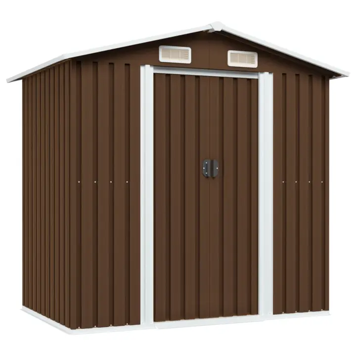 vidaXL Caseta de almacenamiento jardín acero marrón 204x132x186 cm - 1