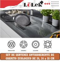 Set 3 sartenes de granito ecológico, antiadherente, sin rayaduras, apto inducción, gas, Vitroceramica, LoLek - details 1