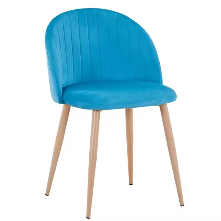 Silla VELVET NEW, patas metálicas, terciopelo turquesa 59 - 4 sillas FICHA TÉCNICA: -Silla de diseño, multiusos. -Patas metálicas con acabado en pintura epoxi imitación madera -Asiento y respaldo tapizados en terciopelo de color turquesa 59 - 1