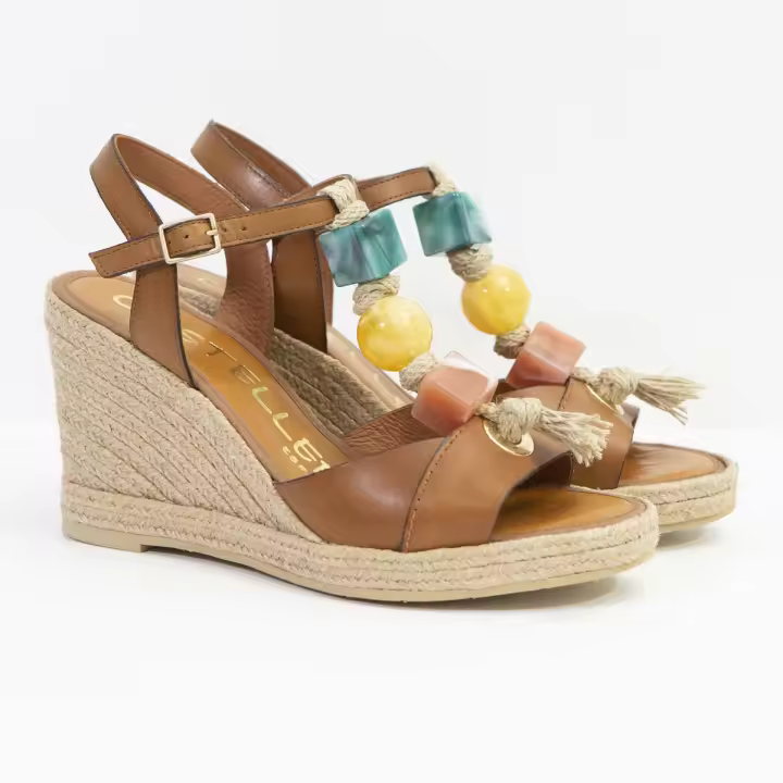 Alpargatas Mujer Casteller de Piel con Abalorios Turquesa, ámbar y Rosa - 1