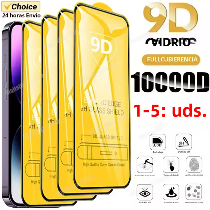 Protector De Pantalla Para iPhone 15 14 13 12 11 pro Max X XR XS Max 7 8 14 plus Vidrio Templado 9D Anti-Scratch HD Multi-tamaño Pack De 1-5 Piezas - 1
