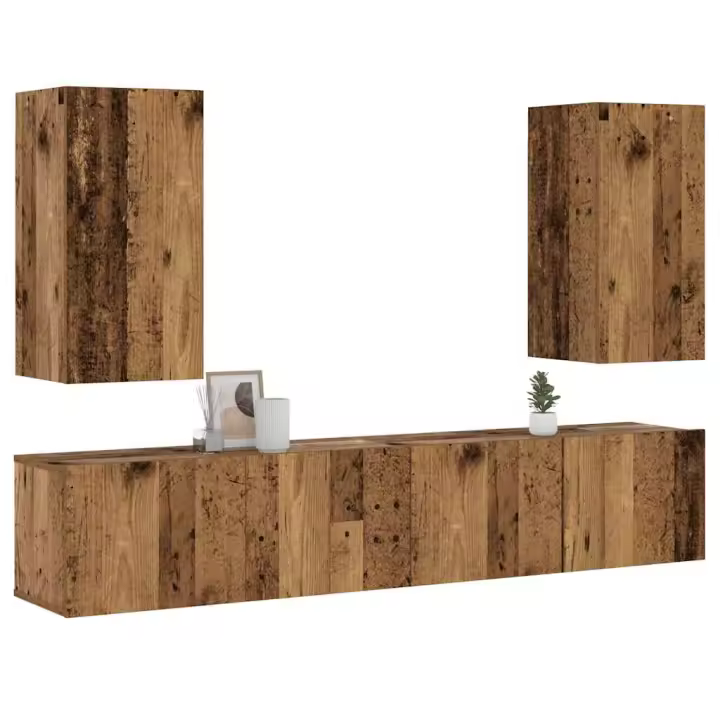 vidaXL Muebles de TV de pared 4 uds madera vieja madera de ingeniería - 1