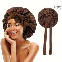 Bonnets De Satén Suave Para Mujer Color Sólido Elástico Sombreros De Baño Para Cabello Natural Y Enredado Lavables En Máquina - details 1