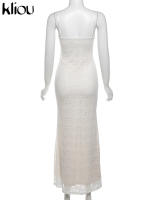 Vestido Maxi De Malla Kliou Para Mujer Elegante Con Tirantes Y Corte Hollow out Ajustado Alta Calle Trendy Ropa De Fiesta - details 3
