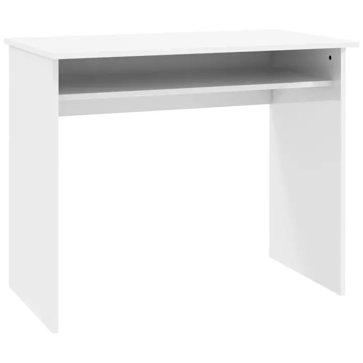 HOMCOM Escritorio de ordenador, diseño sobrio y compacto con 1 estante, tablero aglomerado, dim. 90W x 50D x 74H cm, lacado en blanco - 1