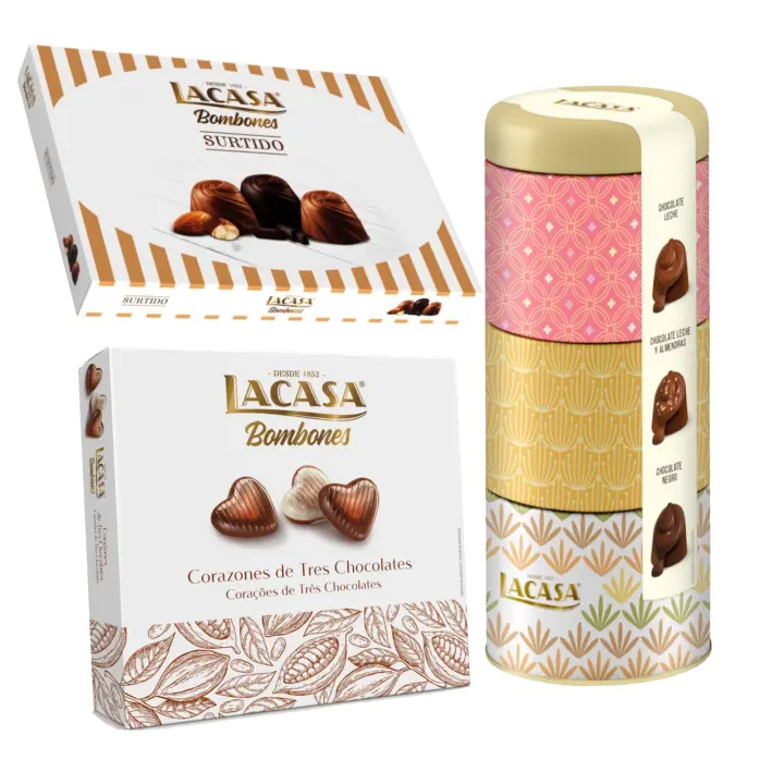 Pack Lacasa bombones surtido lata 180 G & bombones surtido 95 G & bombones corazón tres chocolates 200 g - 1