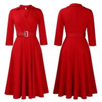 Vestido Elegante Para Oficina Para Mujer Cuello Redondo V Cintura Ajustada Pleated Midi Formal Business Work Dress OL - details 56