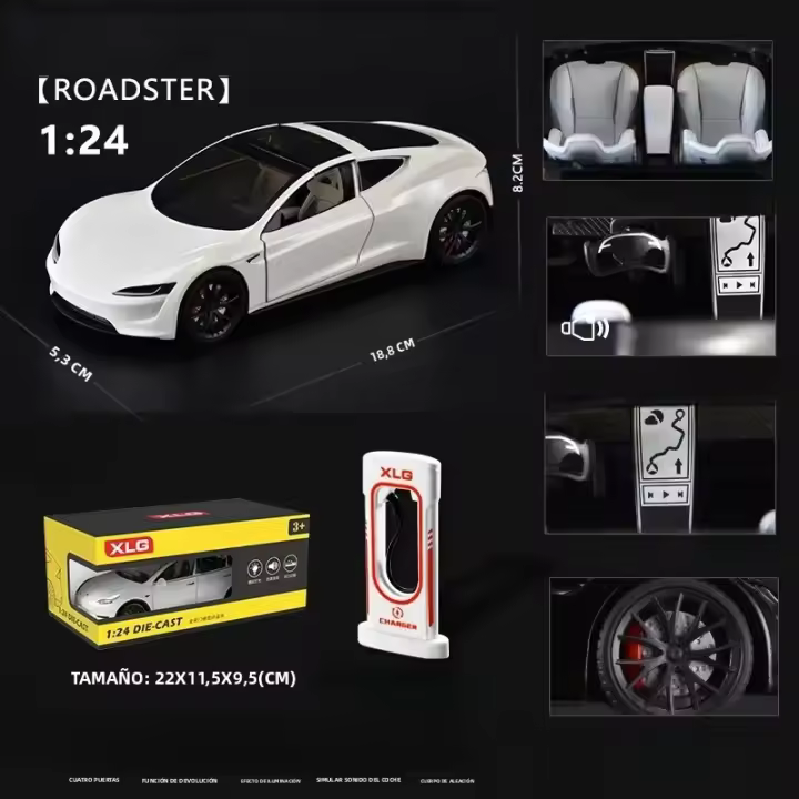 Modelo De Coche Tesla Roadster Deportivo a Escala 1:24 En Aleación Metal Juguetes Para Niños Decoración Colectiva Para Hogar Regalo Para Niños Mayores De 14 Años - 1