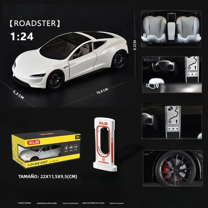Modelo De Coche Tesla Roadster Deportivo a Escala 1:24 En Aleación Metal Juguetes Para Niños Decoración Colectiva Para Hogar Regalo Para Niños Mayores De 14 Años - 1