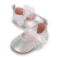 Zapatos De Princesa Plateada Para Bebés Recién Nacidos 0-18M Casual Con Lazo Antideslizante Suela De Tela Bajo El Tobillo PU Decoración De Cinta Para Niñas - details 4