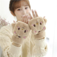 Guantes De Piel De Conejo Y Gato Para Mujer Guantes De Invierno De Plush Cálidos Y Suaves Medio Dedo Flexibles Y Gruesos - details 21