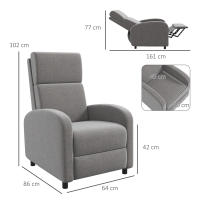 HOMCOM Sillón Relax Reclinable Manual Sillón Relax Tapizado en Lino Sintético con Reposapiés Respaldo Alto Carga 120 kg Butaca Reclinable para Dormitorio Oficina Gris - details 2