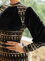 Vestido Largo De Noche Vintage Negro De Veludo Con Aros Y Manga Larga Para Mujer Missord Vestido De Fiesta De Bodycon Para Bodas Y Premiaciones - details 9