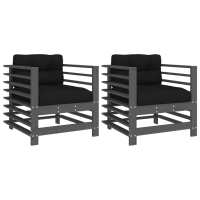 vidaXL Sillones de jardín con cojines 2 uds madera maciza de pino Pino natural, Pino blanco, Pino gris Conjunto Terraza Muebles Jardín Exterior Juego de Muebles de jardín Mueble Jardín Exterior Muebles de Salon Exterior - details 0