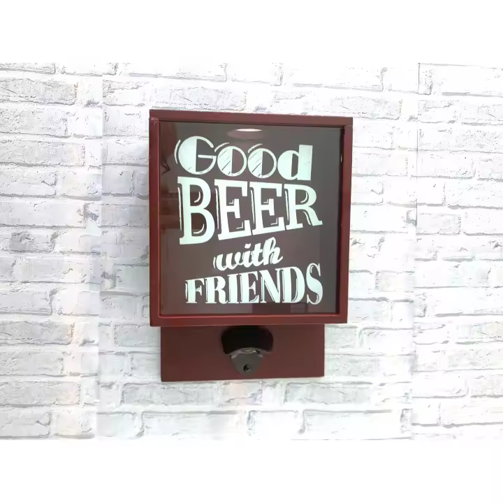 Abridor de Cervezas con Cajón Guarda Chapas Rojo - Incorporado + 20x9x30 cm - 1