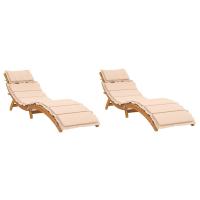 vidaXL Tumbonas con cojines 2 uds madera maciza acacia Gris oscuro, Crema, Beige Sillas de Exterior Ideal para jardín, playa, piscina, terraza Tumbona Piscina Tumbonas Playa Tumbonas Jardín Exterior - details 4
