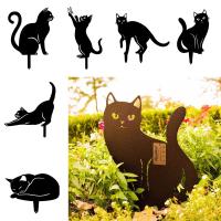 Estatuilla De Gato De Hierro Fundido Para Jardín Adorno De Exterior Decoración De Paisaje Metálica Color Negro Insertada En La Tierra - details 0