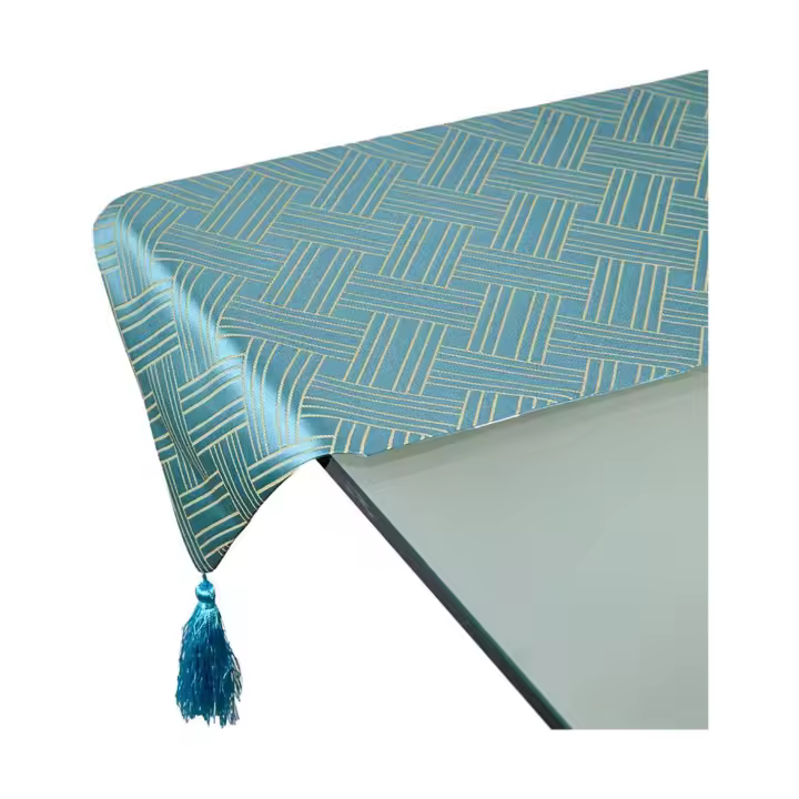 Camino de Mesa Azul Fondo Beige Entrelazado 30x180 Cm Poliéster Presume de Casa - 1
