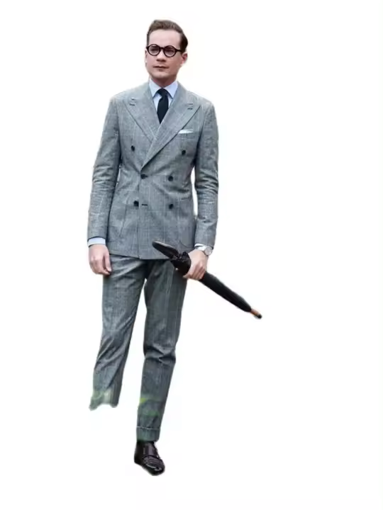 Traje De Novio De Moda Para Hombre 2 Piezas Gris a Cuadros Traje De Negocios Chaleco Slim Fit Pantalones Conjunto Para Bodas Y Uso Diario - 1